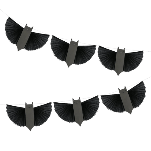 Black bat garland paper banner for Halloween decor from Parte Haus party supply store in Bethesda, Maryland