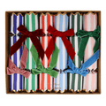 Multicolor striped holiday crackers with velvet bows festive gift box from Parte Haus party supply store in Bethesda MD