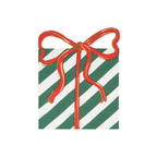 Green and white striped present napkin with red bow Christmas from Parte Haus party supply store in Bethesda Maryland
