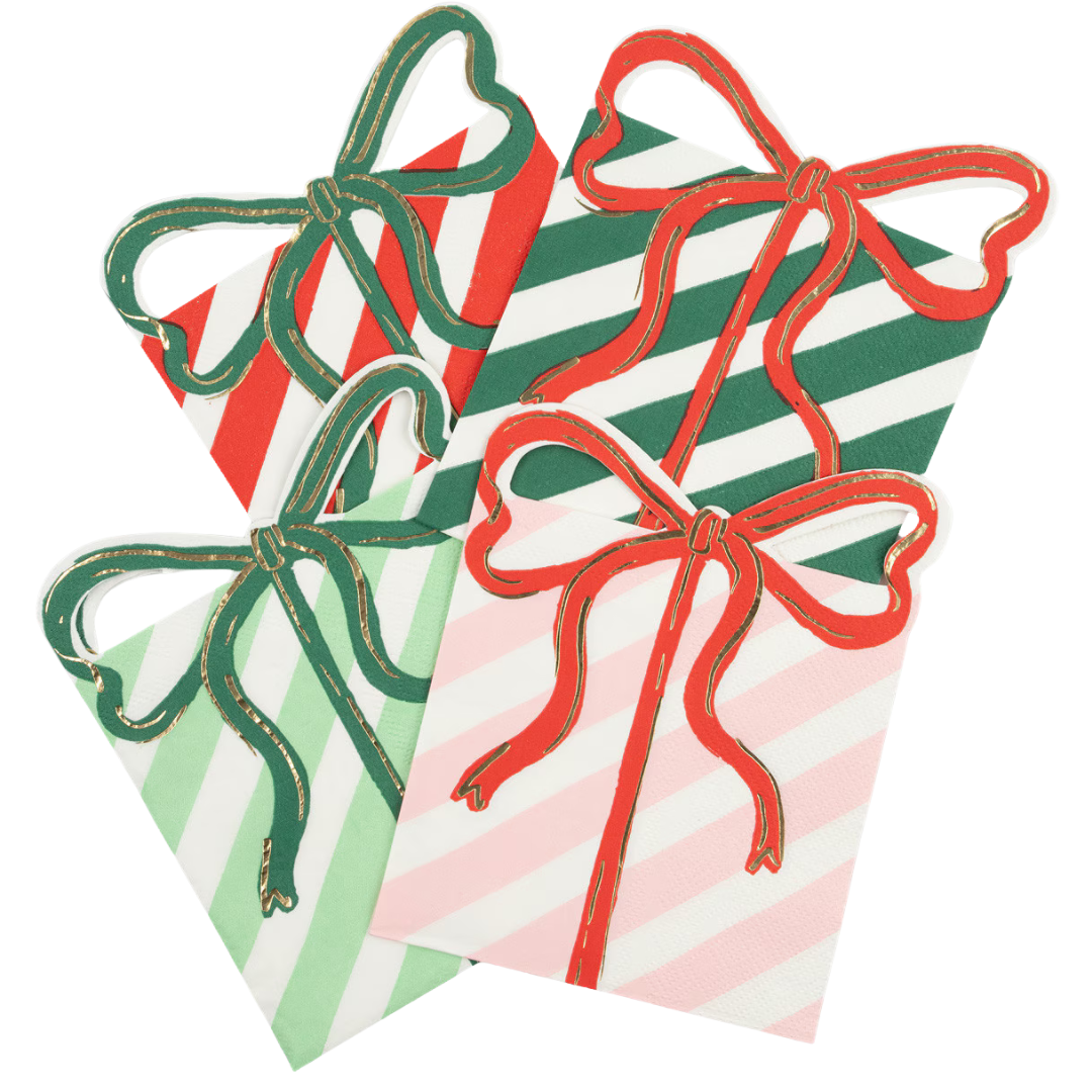 Red and Green Present With Bow Cocktail Napkins