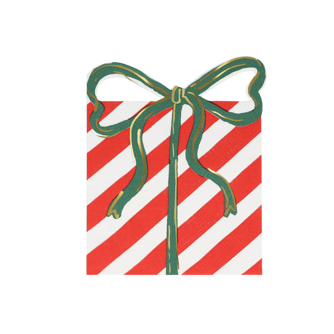 Red and Green Present With Bow Cocktail Napkins