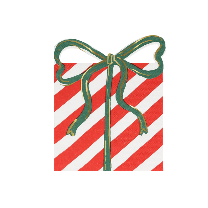 Red and Green Present With Bow Cocktail Napkins