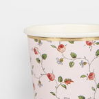 Pink floral paper cup with gold rim perfect for garden party from Parte Haus party supply store in Bethesda Maryland