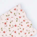 Pink floral napkin with red roses and scalloped edge for garden party from Parte Haus party supply store in Bethesda MD