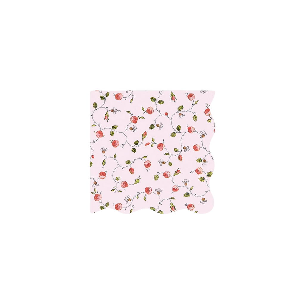 Pink floral napkin with rose pattern for garden party from Parte Haus party supply store in Bethesda Maryland