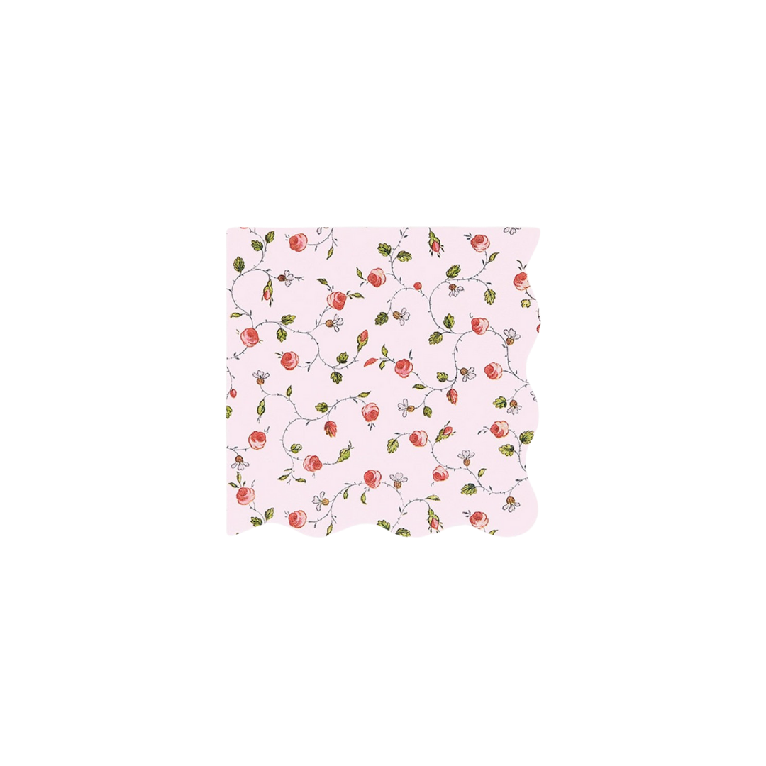 Pink floral napkin with rose pattern for garden party from Parte Haus party supply store in Bethesda Maryland