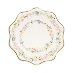 Pastel floral scalloped plate with gold trim for spring event from Parte Haus party supply store in Bethesda Maryland