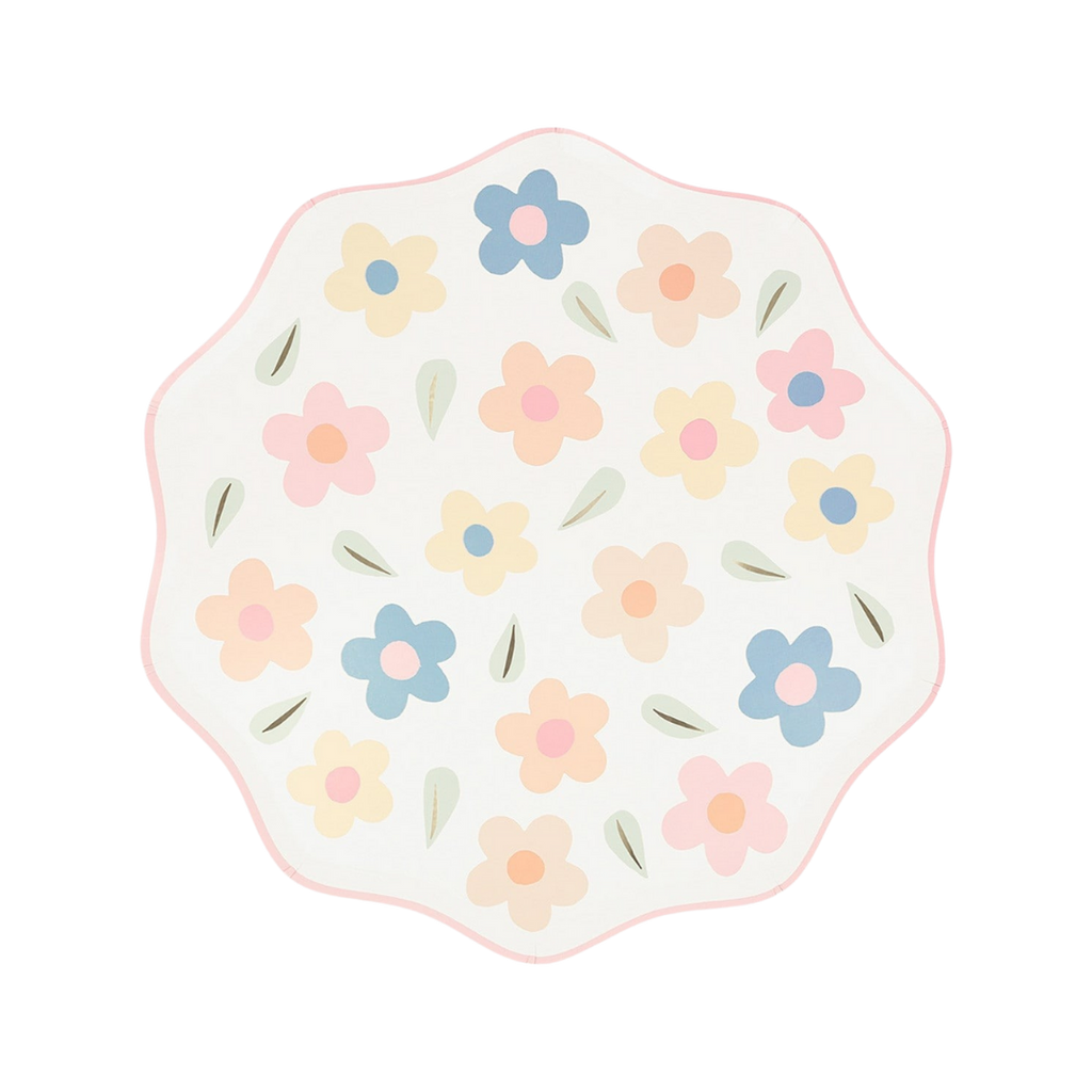 Pastel floral paper plate with scalloped edge spring theme from Parte Haus party supply store in Bethesda Maryland