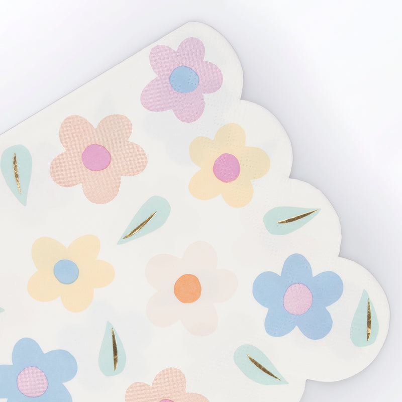 Pastel floral napkin with scalloped edges for spring from Parte Haus party supply store in Bethesda MD