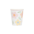 Pastel floral paper cup with pink yellow and blue flowers spring theme from Parte Haus party supply store in Bethesda MD