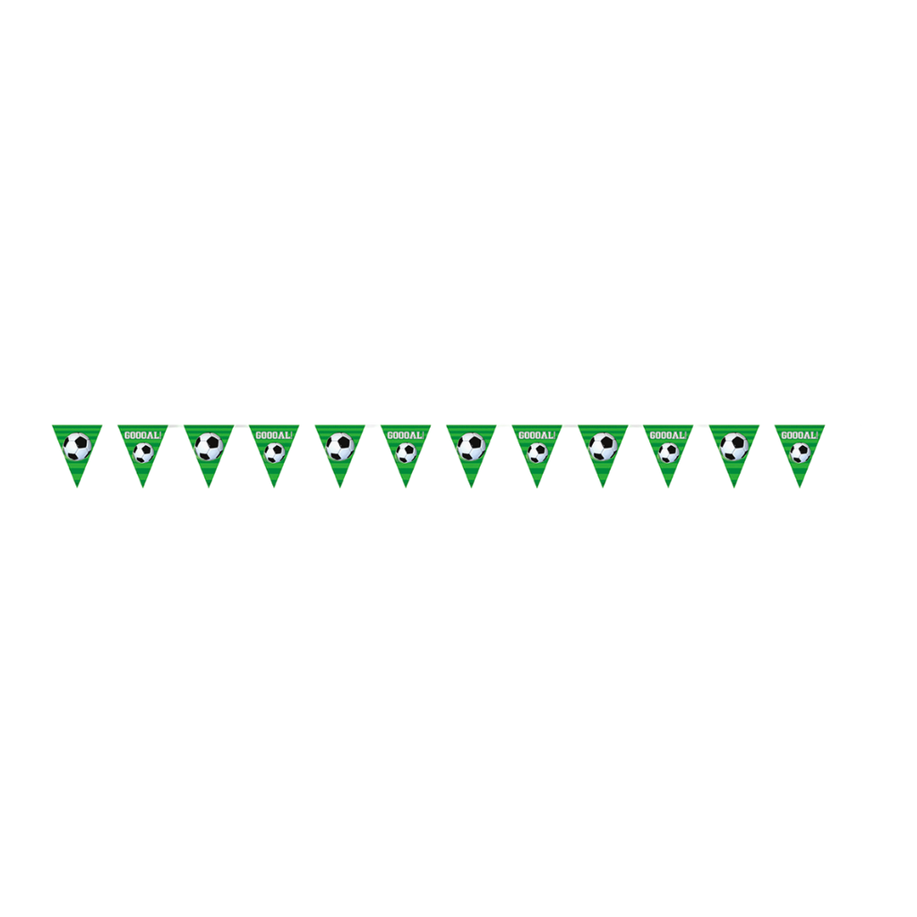 Green soccer pennant banner with soccer ball and goal design for sports theme from Parte Haus party supply store in Bethesda Maryland