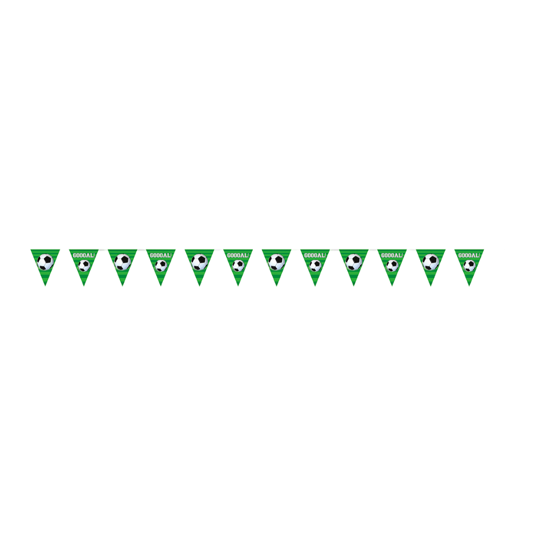 Green soccer pennant banner with soccer ball and goal design for sports theme from Parte Haus party supply store in Bethesda Maryland
