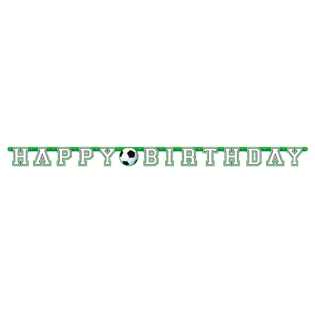 Green soccer Happy Birthday banner for birthday celebration from Parte Haus party supply store in Bethesda Maryland