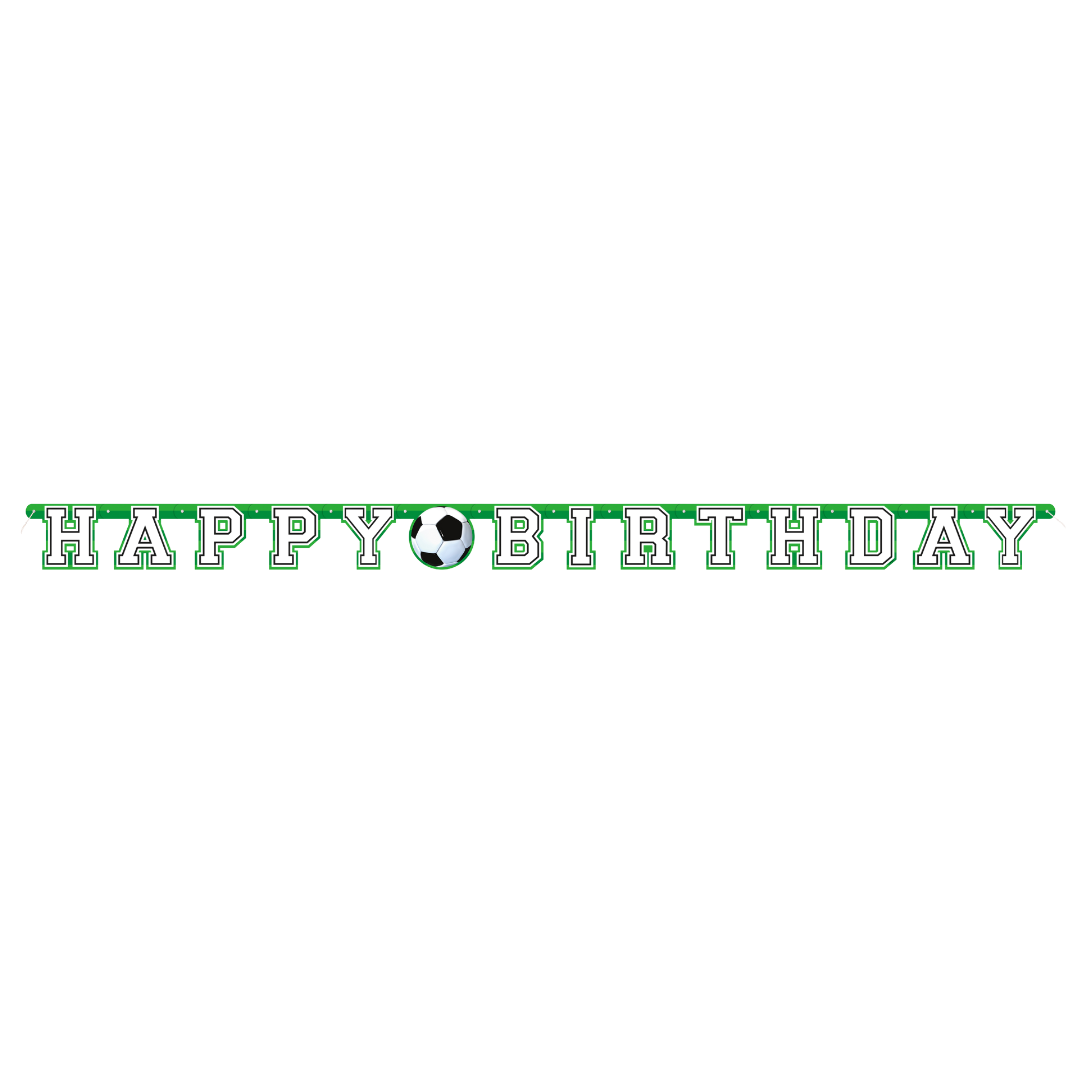 Green soccer Happy Birthday banner for birthday celebration from Parte Haus party supply store in Bethesda Maryland