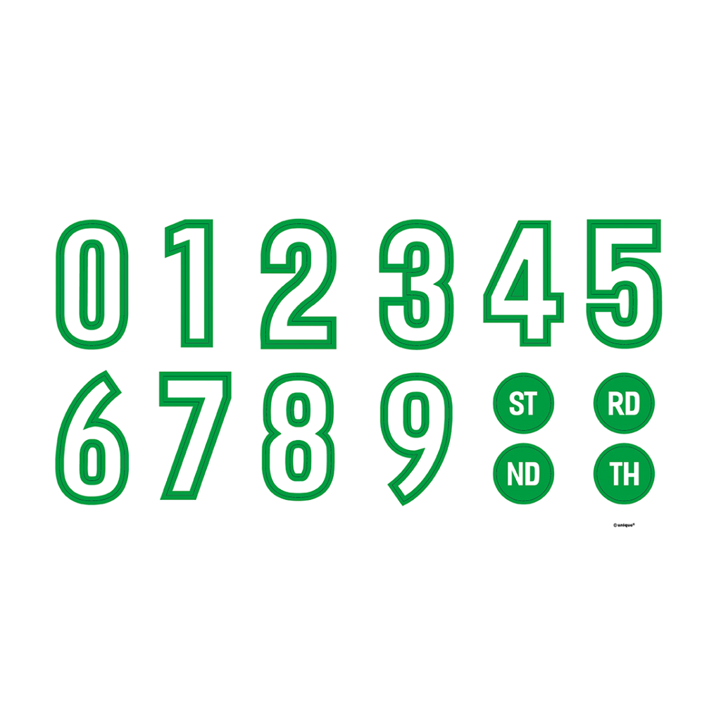 Green number stickers set for birthday celebration from Parte Haus party supply store in Bethesda MD