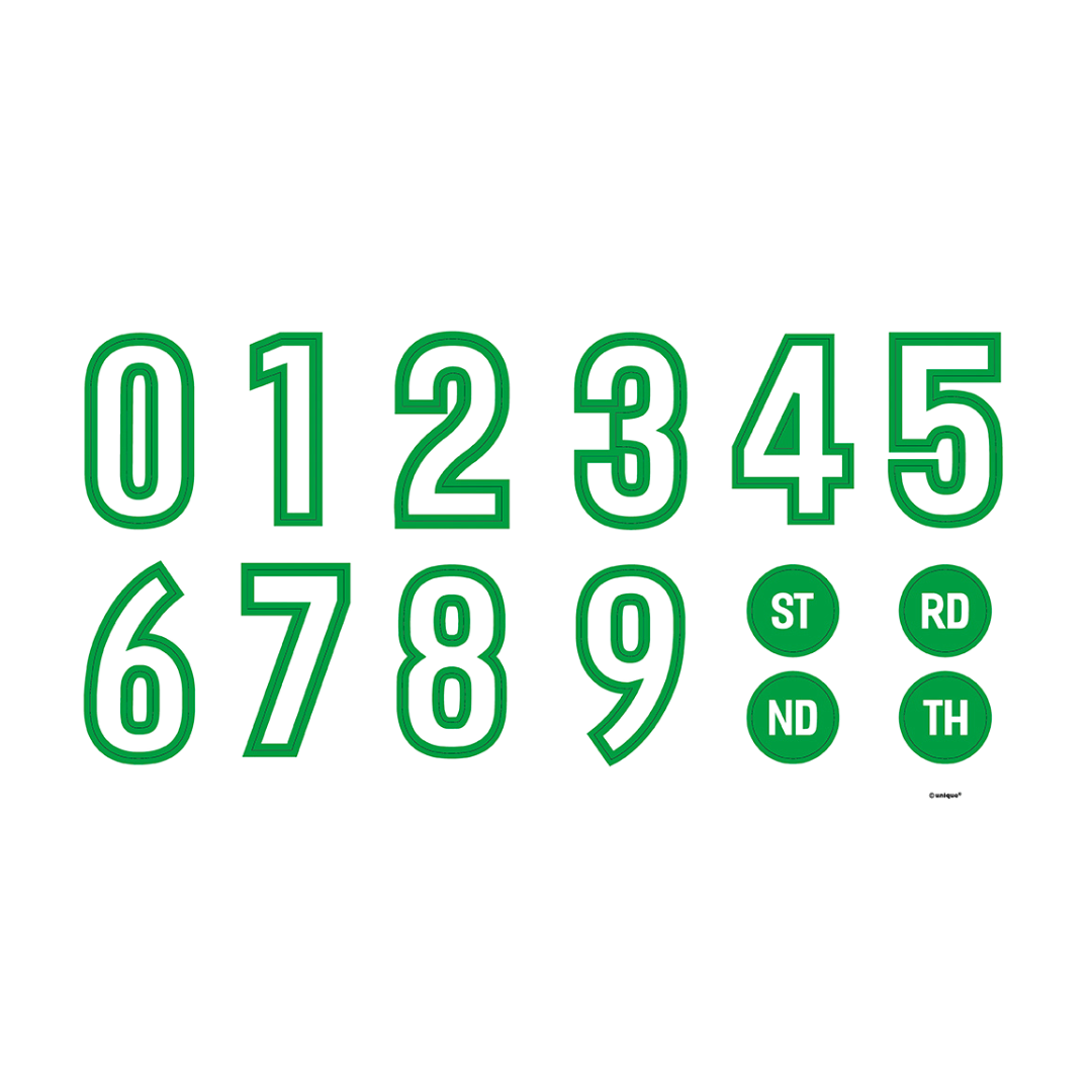 Green number stickers set for birthday celebration from Parte Haus party supply store in Bethesda MD