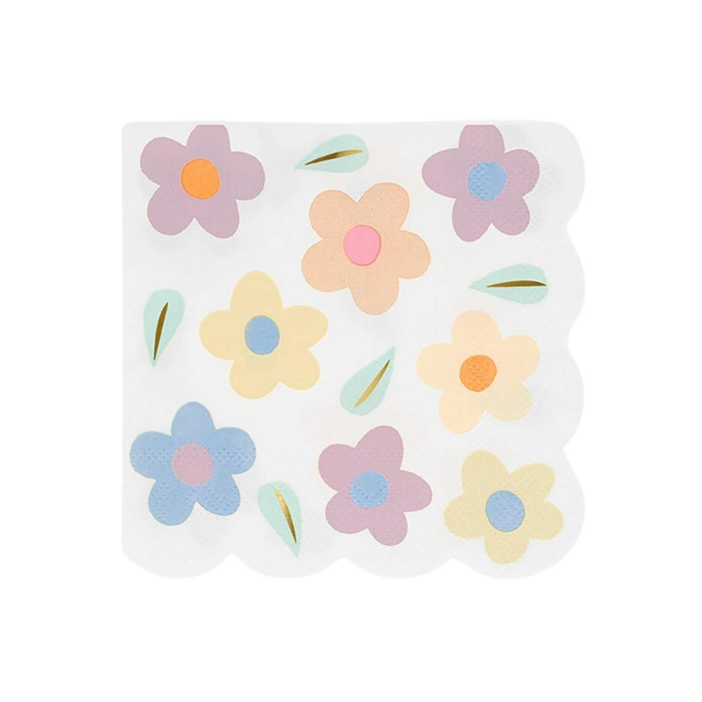 Pastel floral napkin with scalloped edge spring birthday from Parte Haus party supply store in Bethesda MD