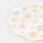 Pastel floral scalloped paper plate with daisy print spring birthday from Parte Haus party supply store in Bethesda MD