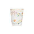 White floral paper cup with pastel flowers and gold rim spring theme from Parte Haus party supply store in Bethesda MD