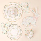 Pastel floral plate set with rabbit shaped plate for Easter from Parte Haus party supply store in Bethesda MD