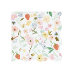 Pastel floral and strawberry napkin with scalloped edge spring theme from Parte Haus party supply store in Bethesda MD.