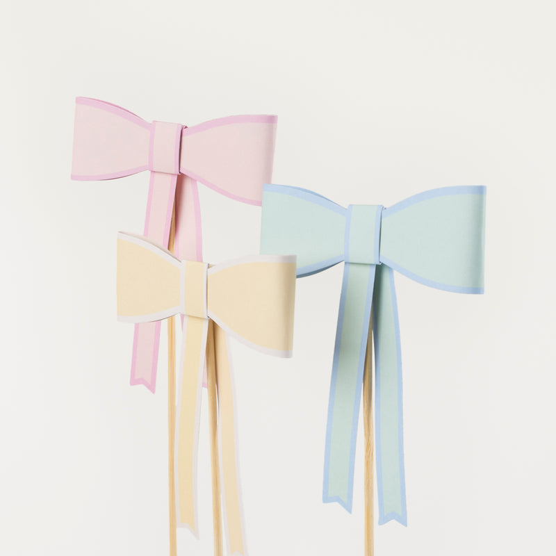 Pastel Bow Cake Toppers - 3 Pcs