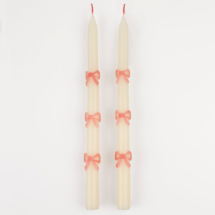 Pink Bow Taper Candles