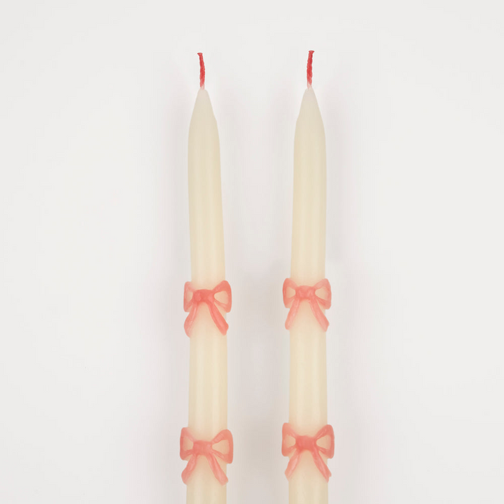 Pink Bow Taper Candles