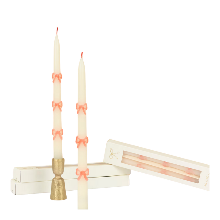 Pink Bow Taper Candles