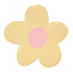 Yellow flower shaped plate with pink center for spring celebrations from Parte Haus party supply store in Bethesda MD.