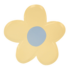 Yellow flower plate with blue center floral birthday theme from Parte Haus party supply store in Bethesda MD
