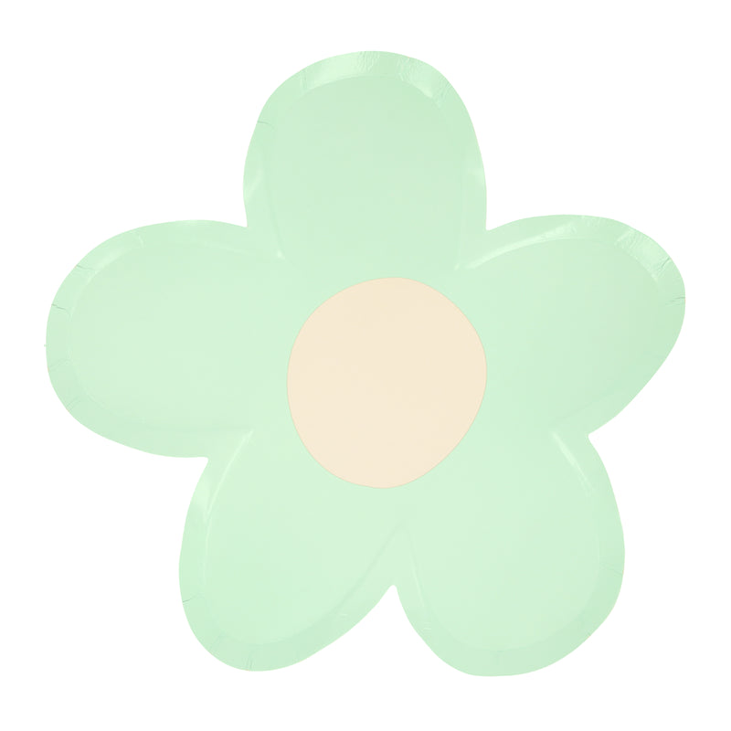 Mint green flower plate with cream center floral birthday theme from Parte Haus party supply store in Bethesda MD