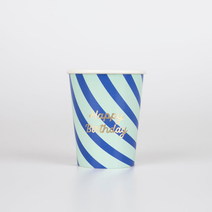 Colorful Stripe Happy Birthday Cups