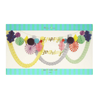 Multicolor happy birthday garland with paper decorations for birthday from Parte Haus party supply store in Bethesda MD
