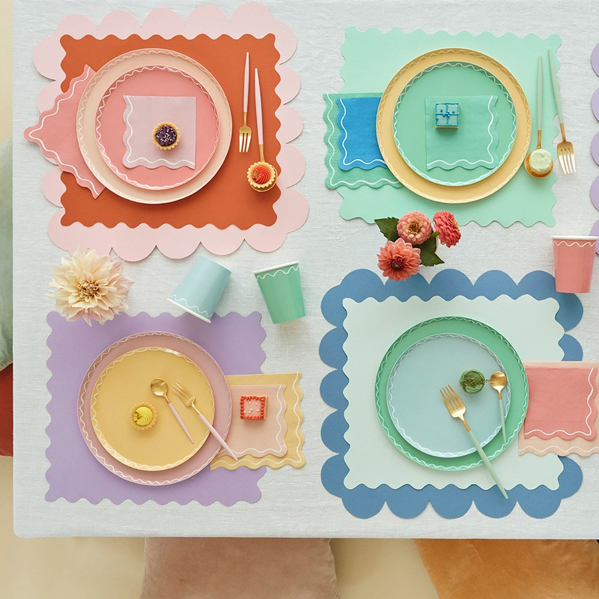 Pastel scalloped tableware and plates for birthday from Parte Haus party supply store in Bethesda Maryland