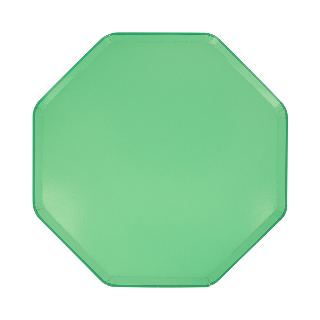 Green octagon plate with glossy finish for birthday from Parte Haus party supply store in Bethesda MD