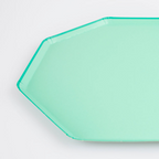 Mint green octagonal paper plate with glossy finish birthday theme from Parte Haus party supply store in Bethesda MD