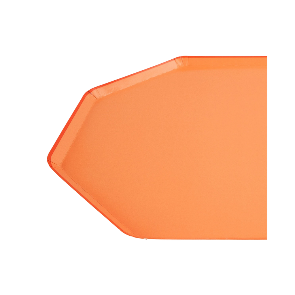 Orange octagon plate with modern edges for Halloween from Parte Haus party supply store in Bethesda MD.