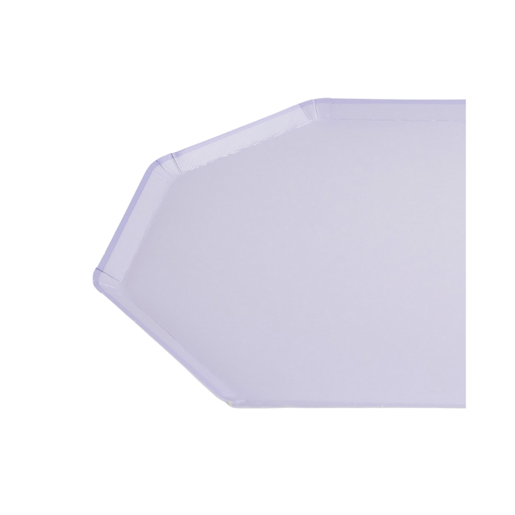 Lavender octagon plate sleek pastel tableware for birthday from Parte Haus party supply store in Bethesda Maryland