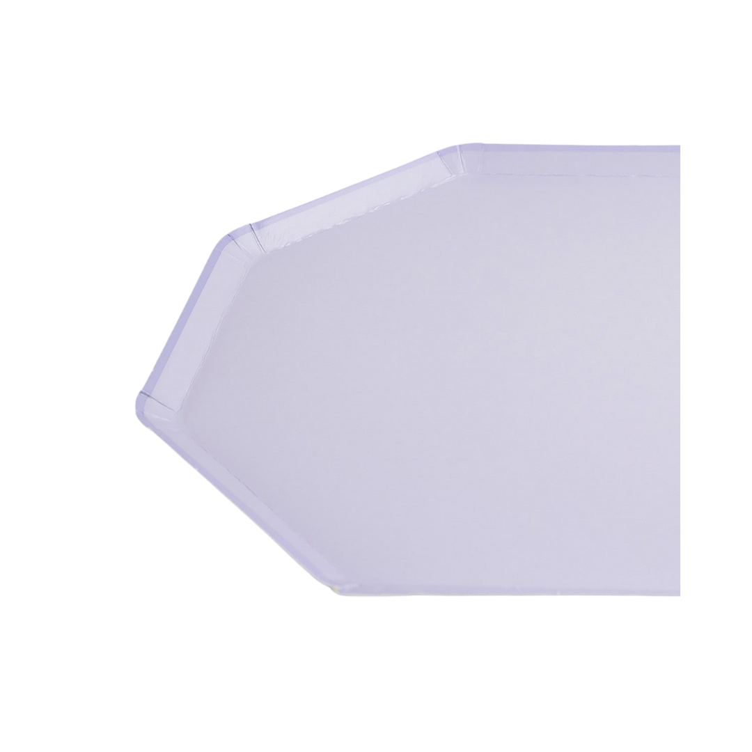 Lavender octagon plate sleek pastel tableware for birthday from Parte Haus party supply store in Bethesda Maryland