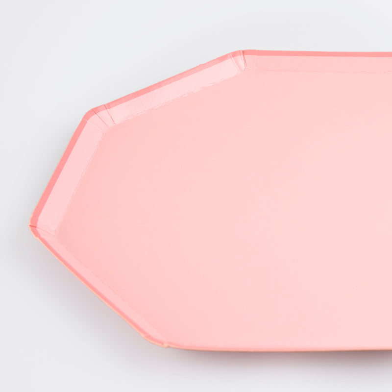 Pink octagon paper plate for birthday or baby shower from Parte Haus party supply store in Bethesda MD