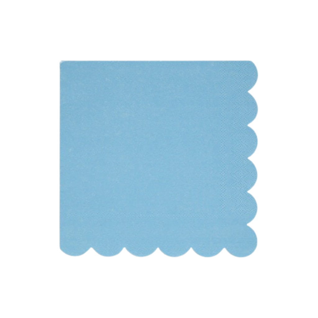 Light blue napkin with scalloped edge for birthday or baby shower from Parte Haus party supply store in Bethesda MD