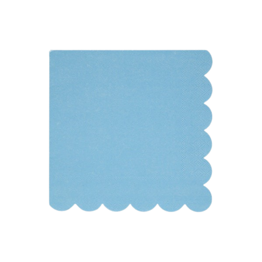 Light blue napkin with scalloped edge for birthday or baby shower from Parte Haus party supply store in Bethesda MD