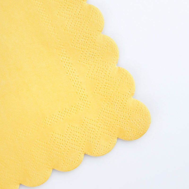 Yellow scalloped napkin with embossed zigzag pattern birthday from Parte Haus party supply store in Bethesda MD