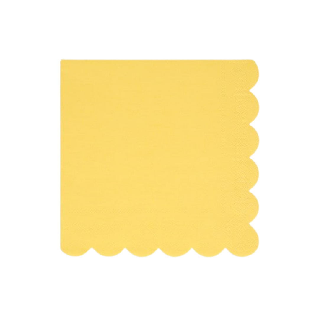Yellow napkin with scalloped edge for birthday from Parte Haus party supply store in Bethesda MD