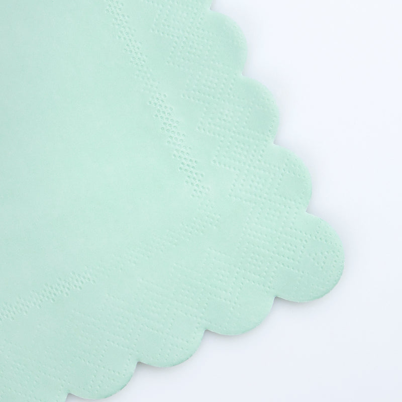 Mint green scalloped paper napkin with textured pattern birthday from Parte Haus party supply store in Bethesda, MD.