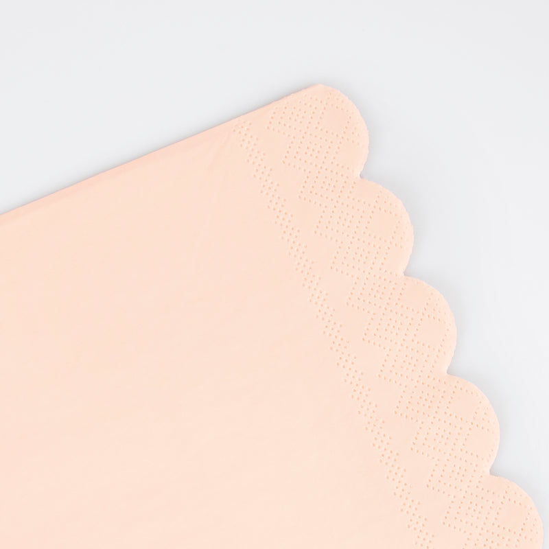 Peach napkin with scalloped edge elegant design for birthday from Parte Haus party supply store in Bethesda Maryland