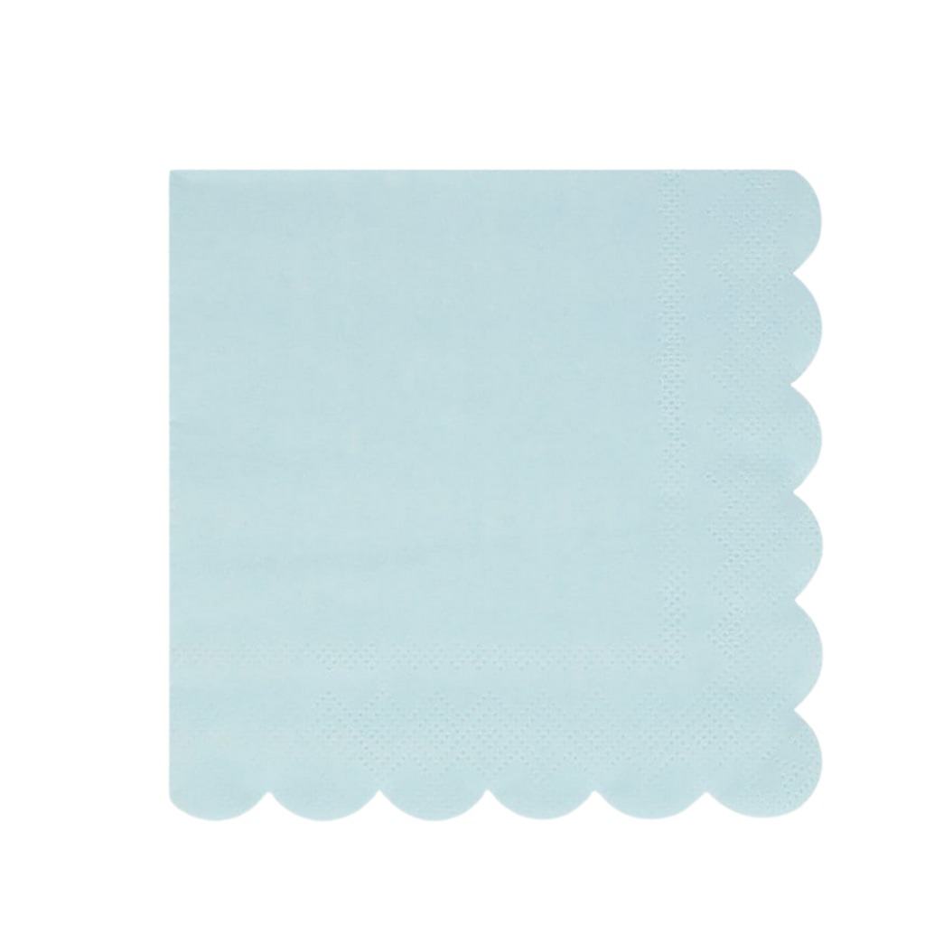 Light blue napkin with scalloped edges for birthday from Parte Haus party supply store in Bethesda MD