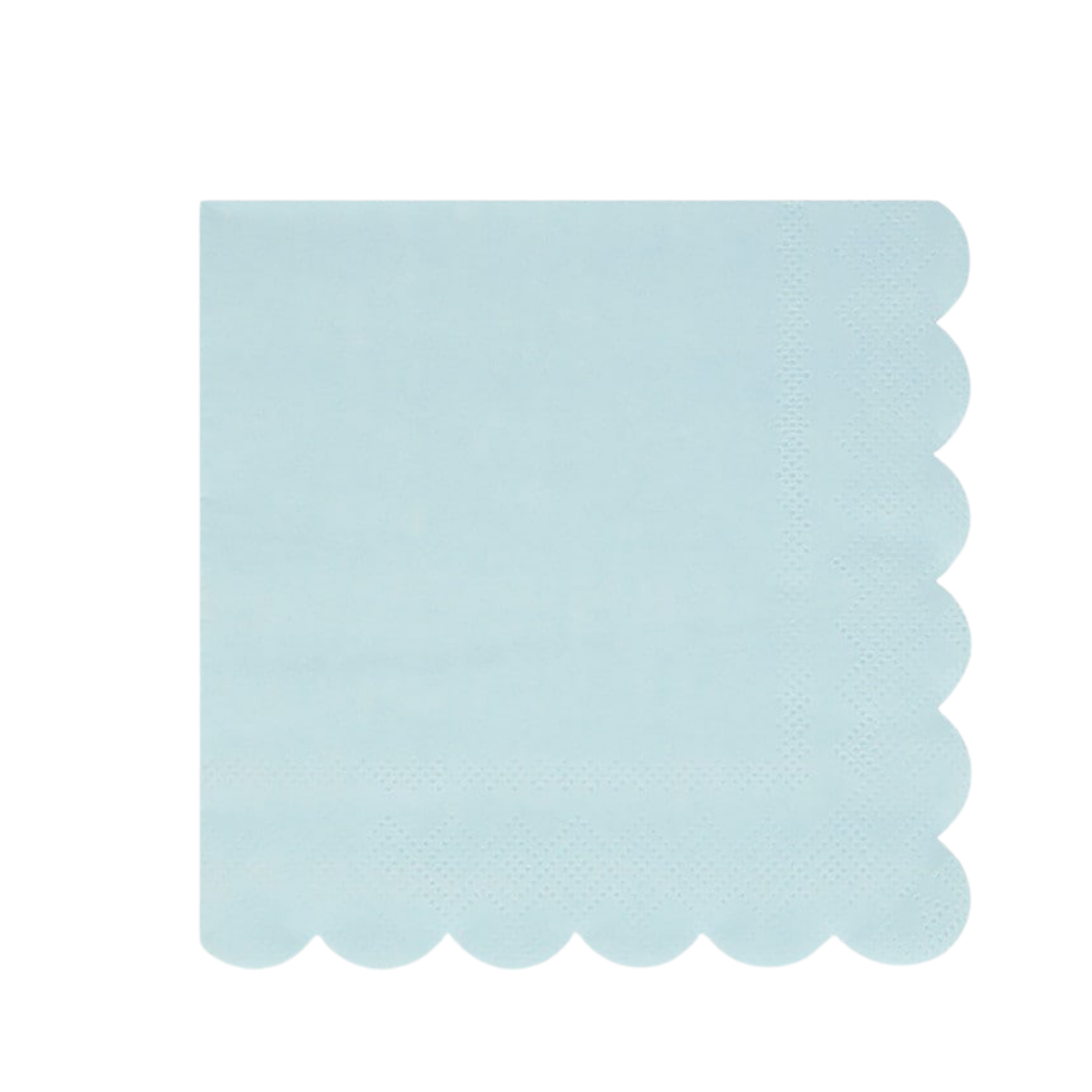 Light blue napkin with scalloped edges for birthday from Parte Haus party supply store in Bethesda MD