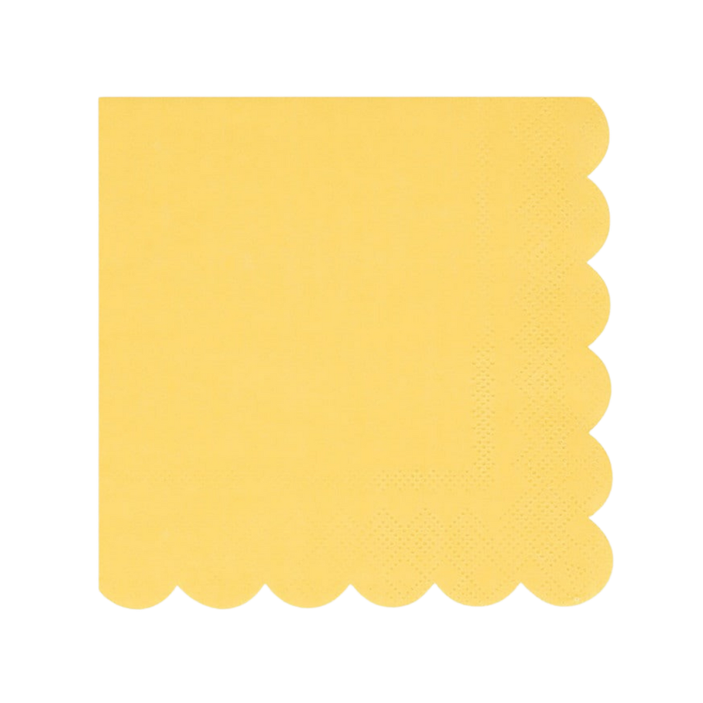 Yellow scalloped edge napkin with textured detail for birthday celebration from Parte Haus party supply store in Bethesda, MD